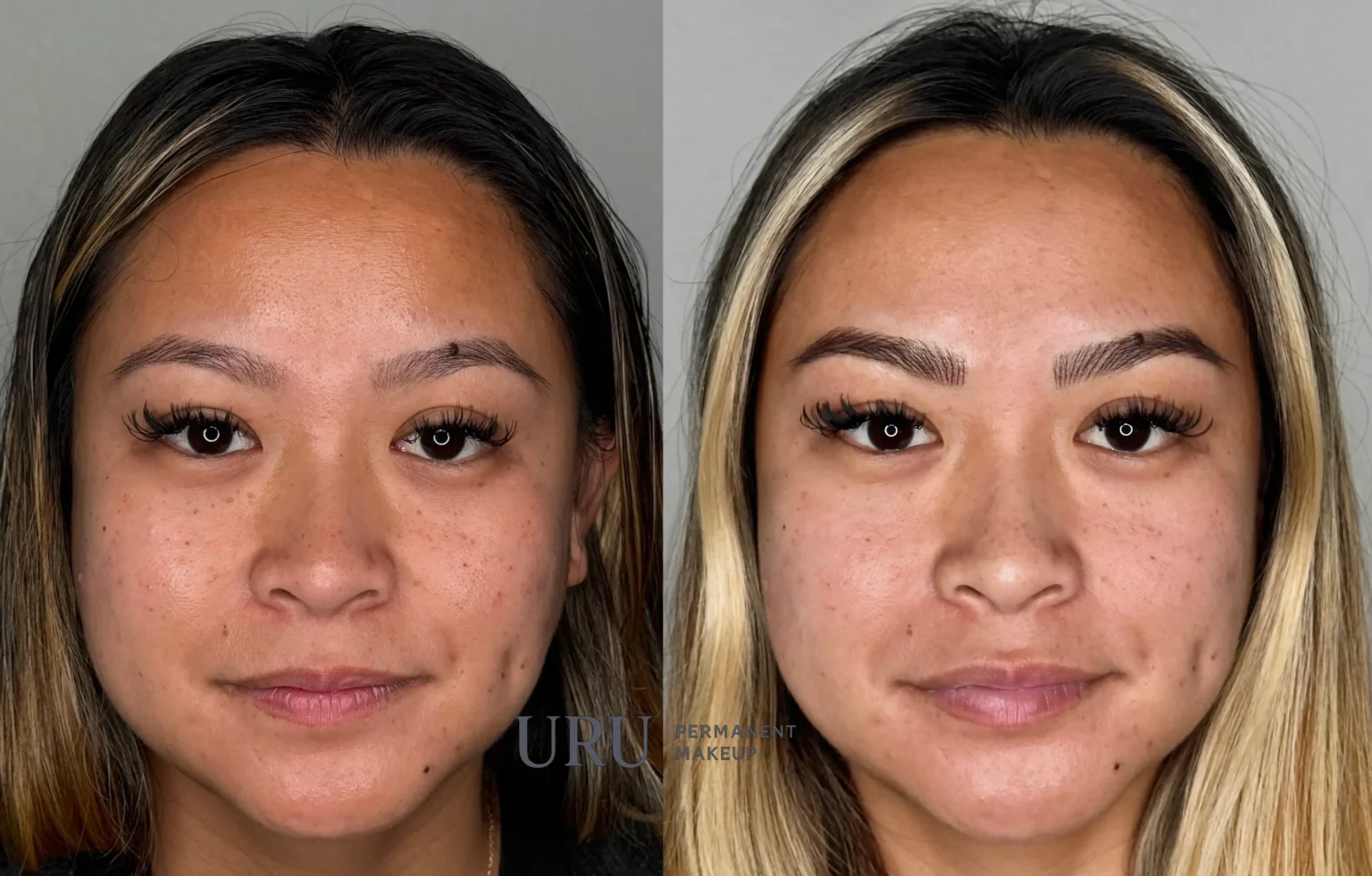 Natural-looking nano hair-stroke eyebrows with soft, realistic strokes enhancing brow shape and symmetry results in Sacramento.