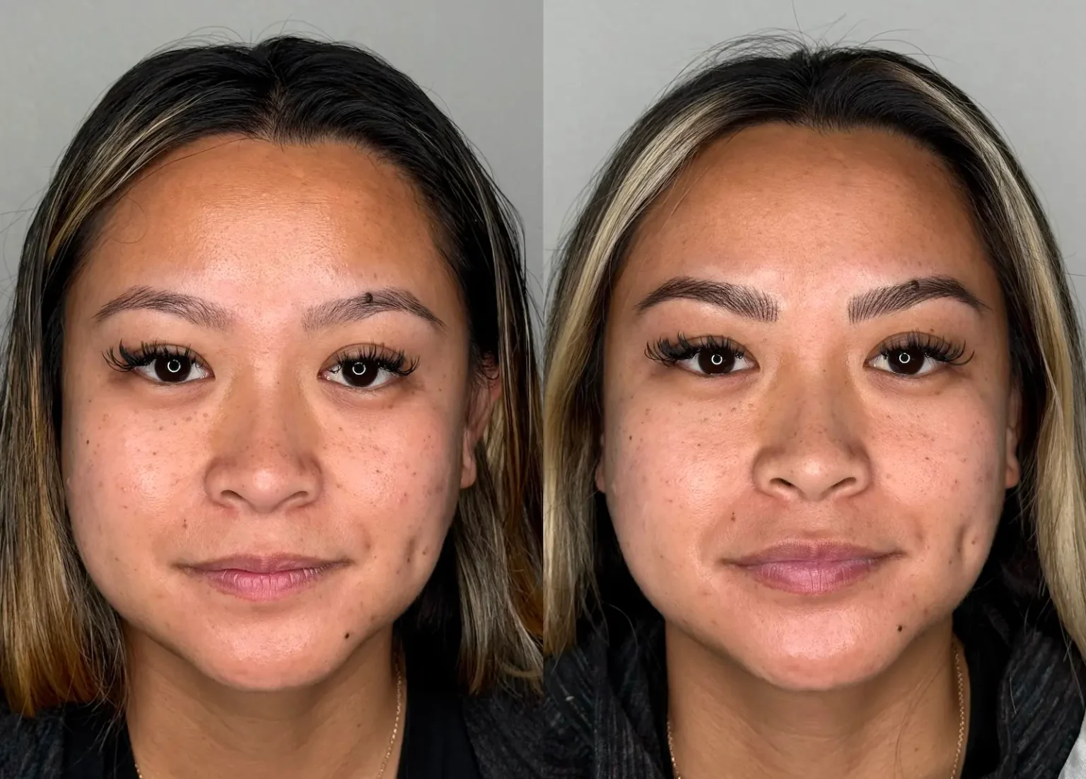 Natural-looking nano hair-stroke eyebrows with soft, realistic strokes enhancing brow shape and symmetry results in Sacramento.
